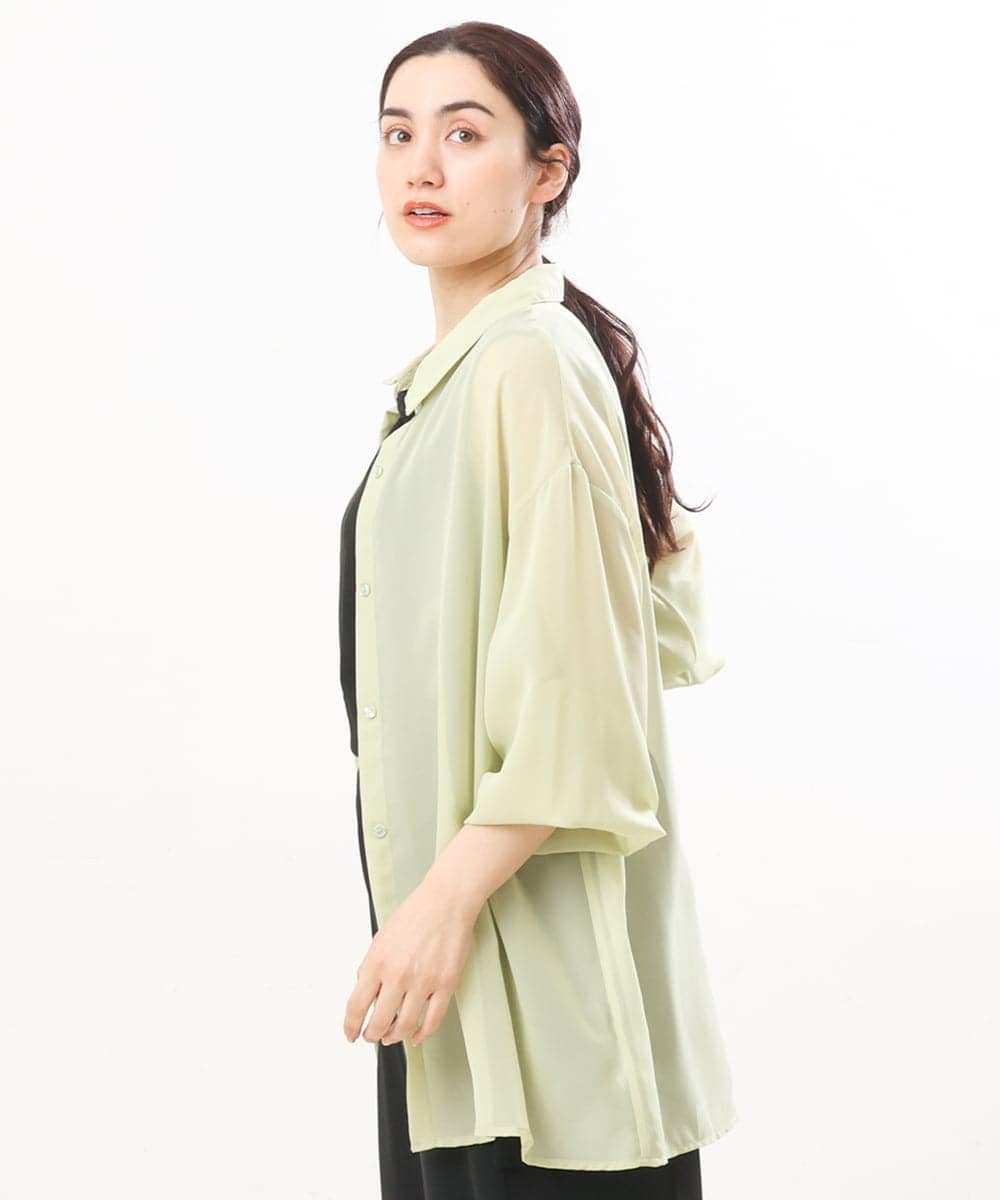 OLBFS16070 eur3(エウルキューブ) 【大きいサイズ/2点セット】シアーシャツアンサンブル ライトグリーン(30)
