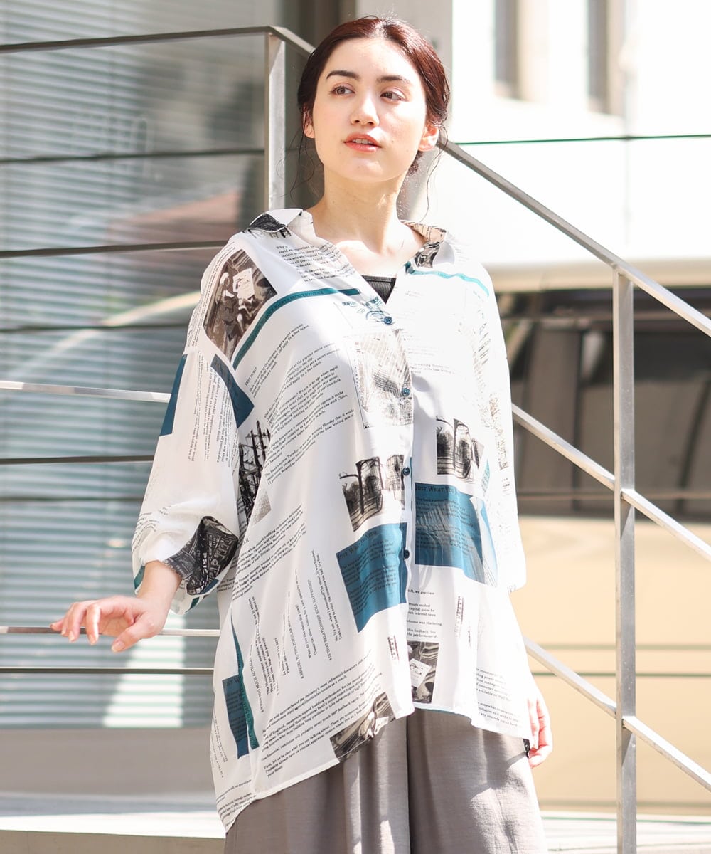 OLBFS16070 eur3(エウルキューブ) 【大きいサイズ/2点セット】シアーシャツアンサンブル グリーン(35)