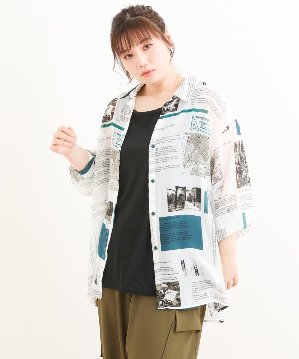 OLBFS16070 eur3(エウルキューブ) 【大きいサイズ/2点セット】シアーシャツアンサンブル グリーン(35)