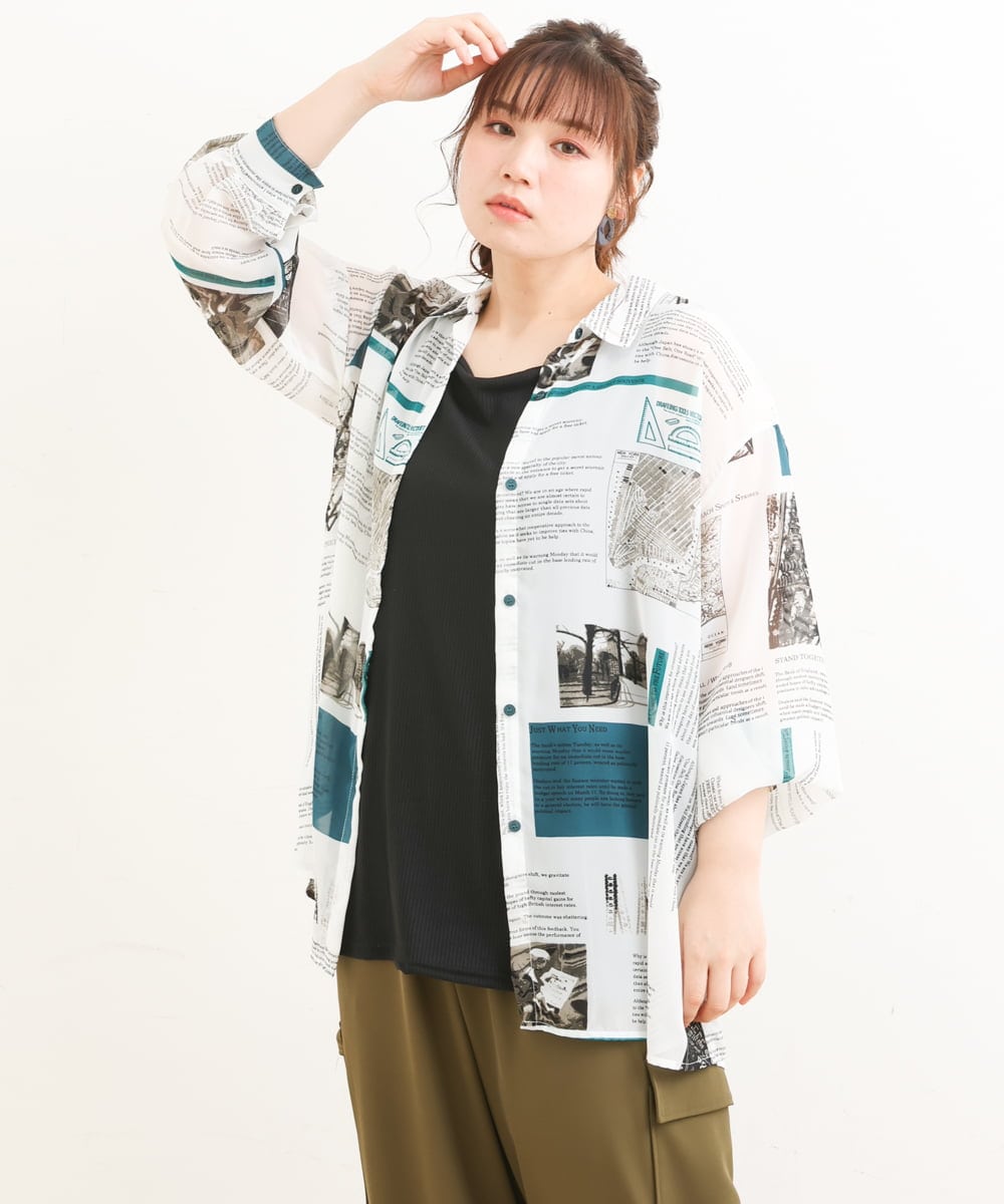 OLBFS16070 eur3(エウルキューブ) 【大きいサイズ/2点セット】シアーシャツアンサンブル グリーン(35)