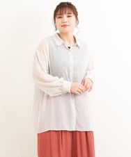 OLBFS16070 eur3(エウルキューブ) 【大きいサイズ/2点セット】シアーシャツアンサンブル ライトグレー(91)