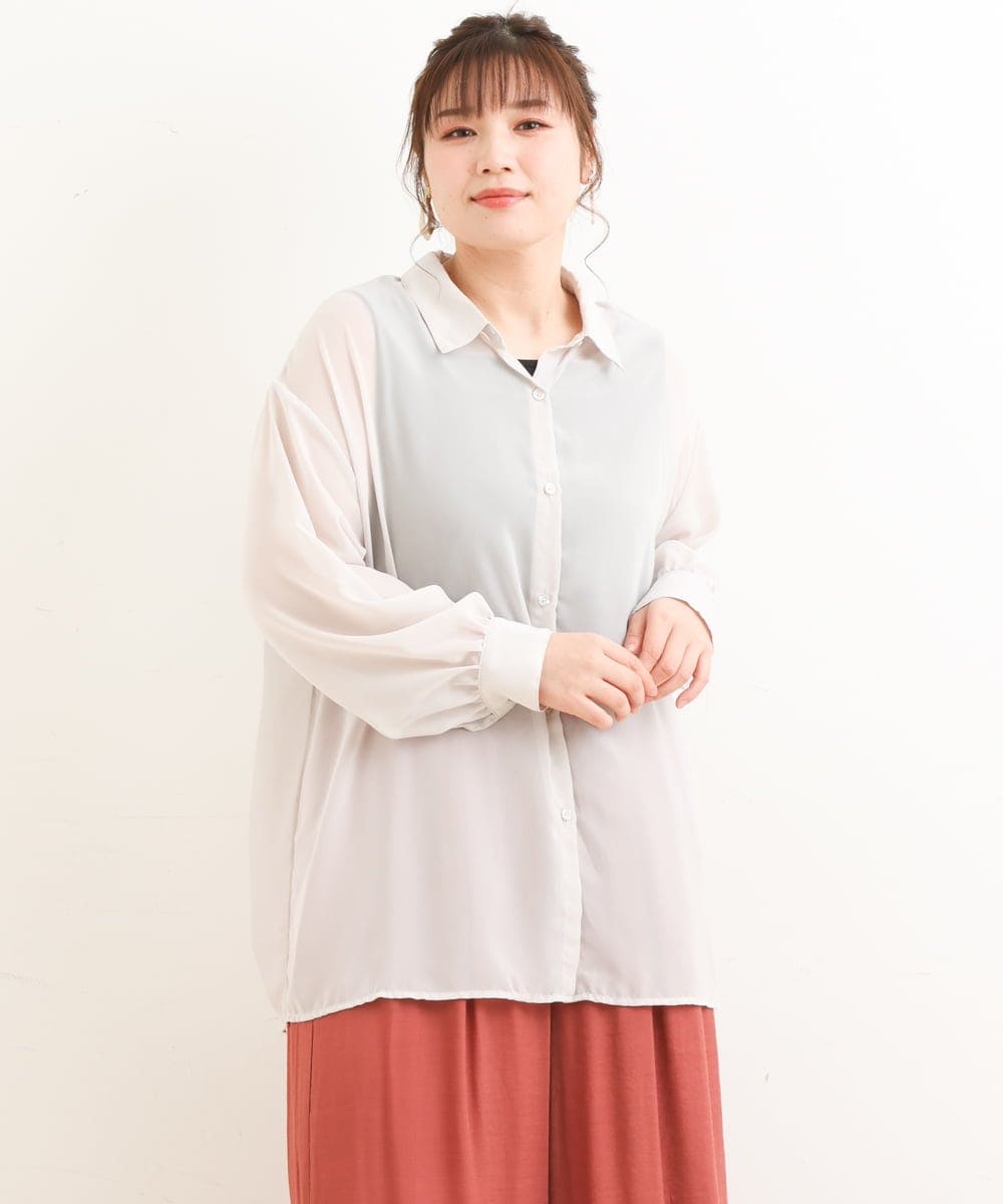 OLBFS16070 eur3(エウルキューブ) 【大きいサイズ/2点セット】シアーシャツアンサンブル ライトグレー(91)