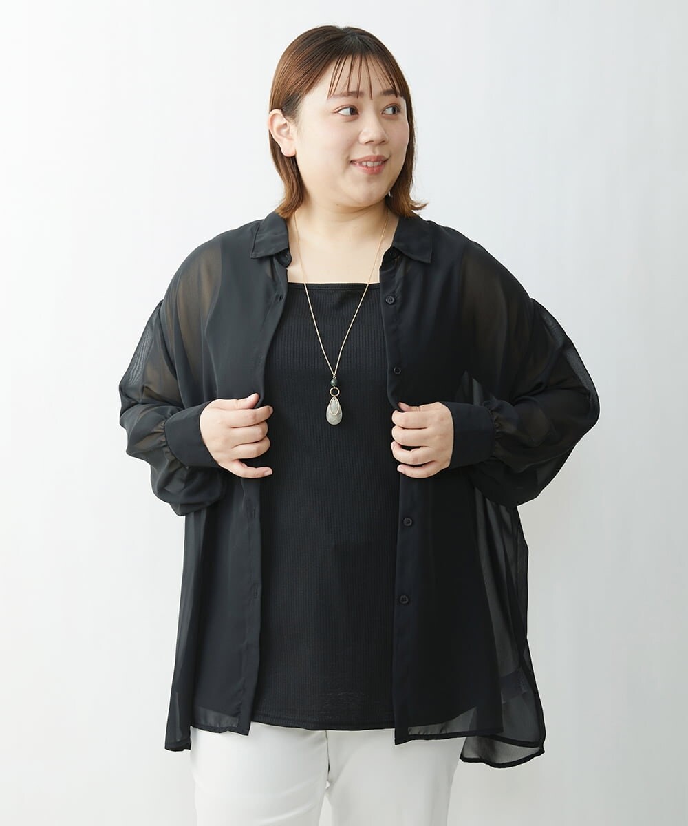 OLBFS16070 eur3(エウルキューブ) 【大きいサイズ/2点セット】シアーシャツアンサンブル ブラック(94)