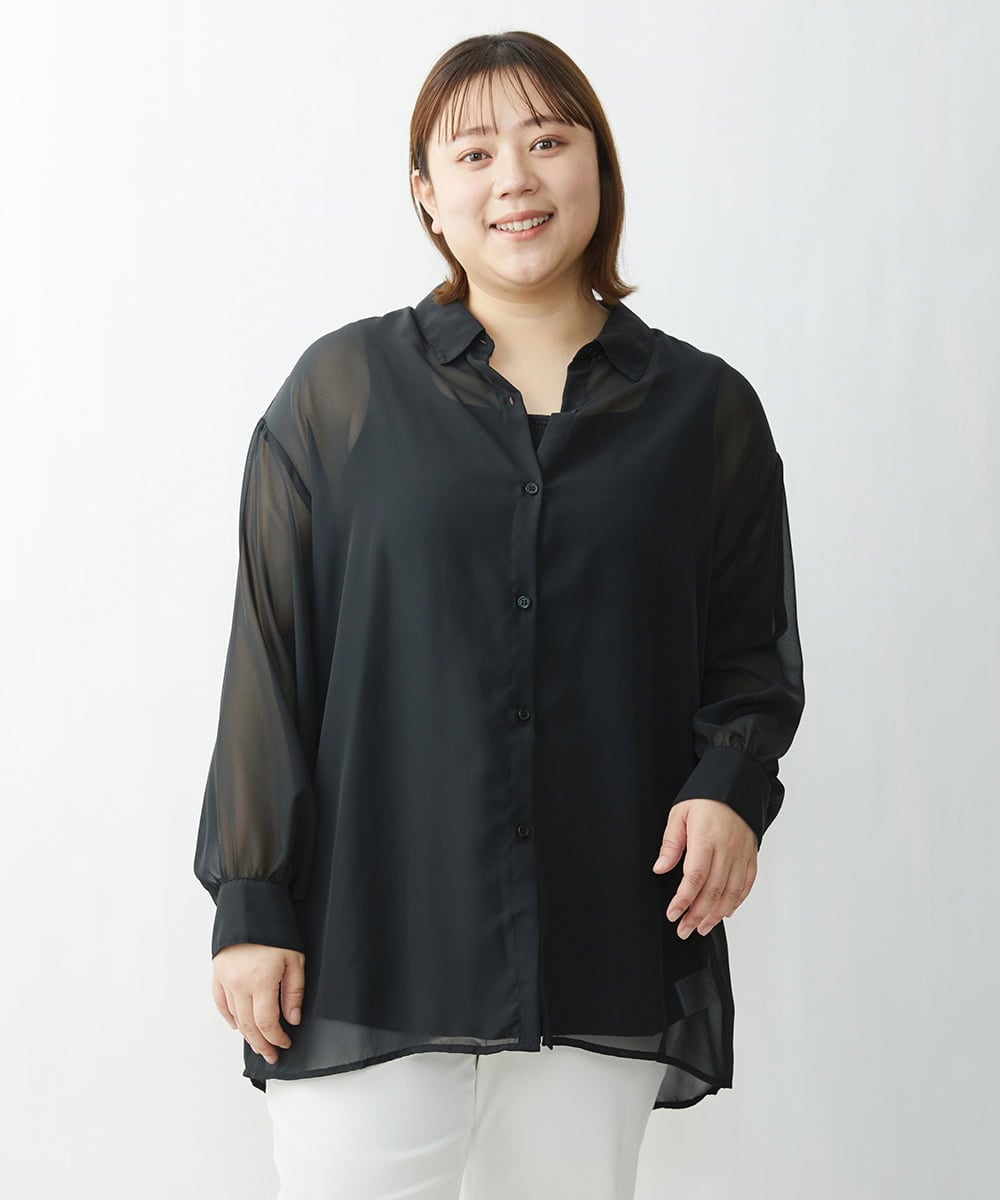 OLBFS16070 eur3(エウルキューブ) 【大きいサイズ/2点セット】シアーシャツアンサンブル ブラック(94)