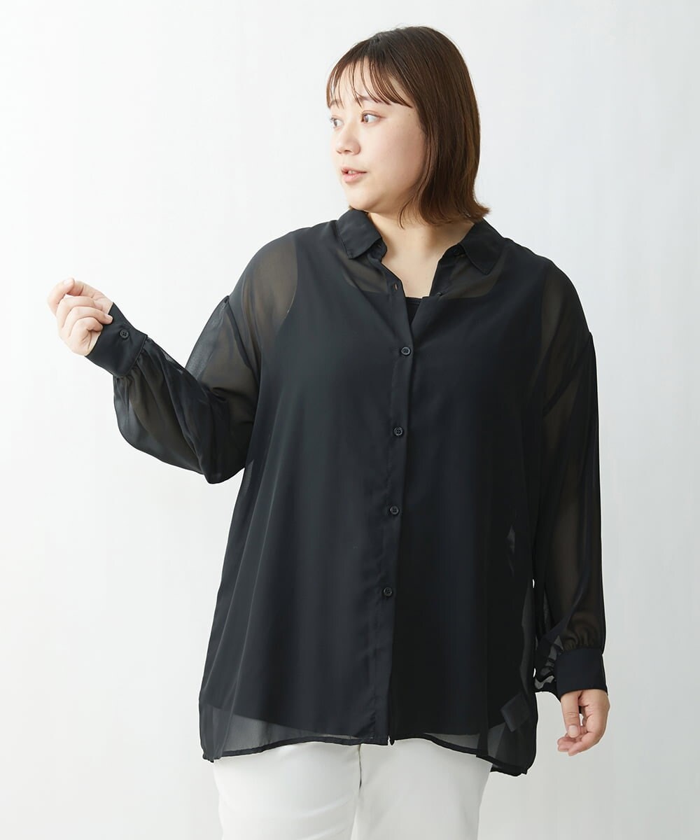 OLBFS16070 eur3(エウルキューブ) 【大きいサイズ/2点セット】シアーシャツアンサンブル ブラック(94)