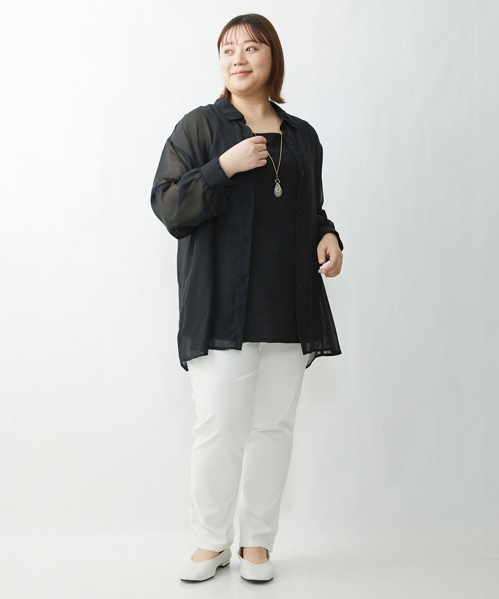 OLBFS16070 eur3(エウルキューブ) 【大きいサイズ/2点セット】シアーシャツアンサンブル ブラック(94)