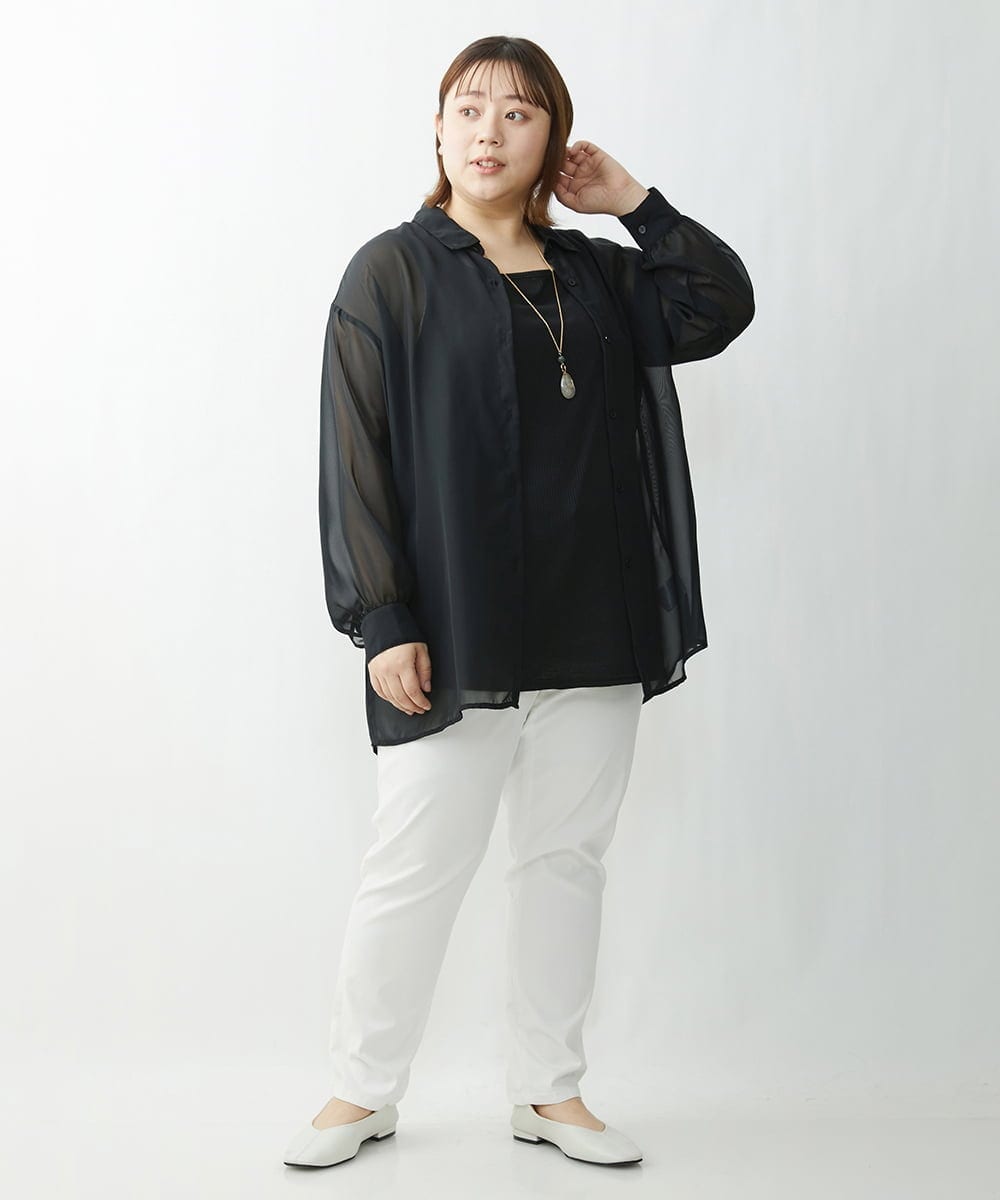 OLBFS16070 eur3(エウルキューブ) 【大きいサイズ/2点セット】シアーシャツアンサンブル ブラック(94)
