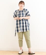 OLBFS19090 eur3(エウルキューブ) 【大きいサイズ】ブロックチェックチュニック ネイビー(57)