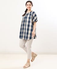 OLBFS19090 eur3(エウルキューブ) 【大きいサイズ】ブロックチェックチュニック ネイビー(57)