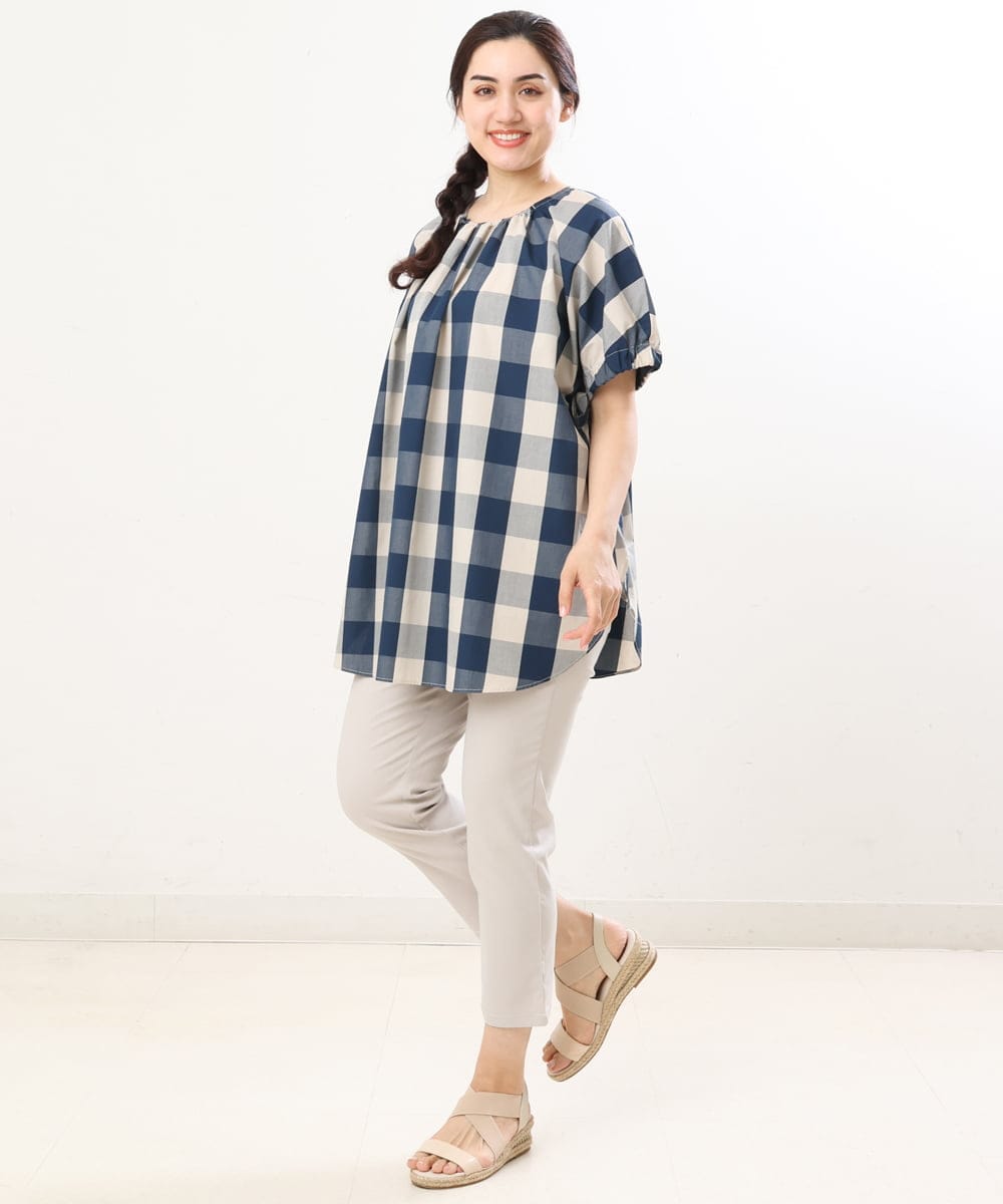 OLBFS19090 eur3(エウルキューブ) 【大きいサイズ】ブロックチェックチュニック ネイビー(57)