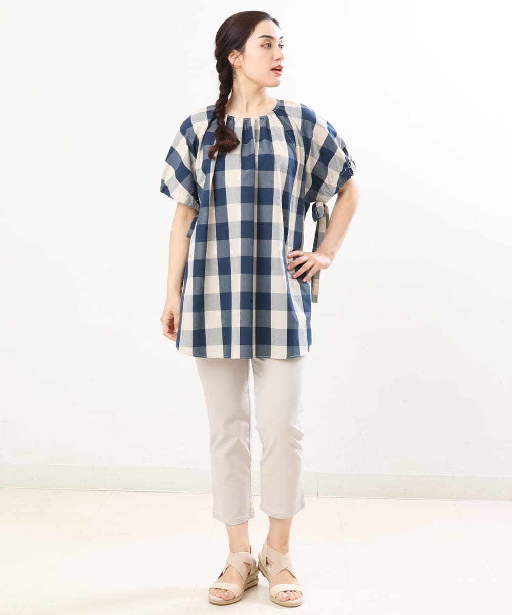 OLBFS19090 eur3(エウルキューブ) 【大きいサイズ】ブロックチェックチュニック ネイビー(57)