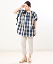 OLBFS19090 eur3(エウルキューブ) 【大きいサイズ】ブロックチェックチュニック ネイビー(57)