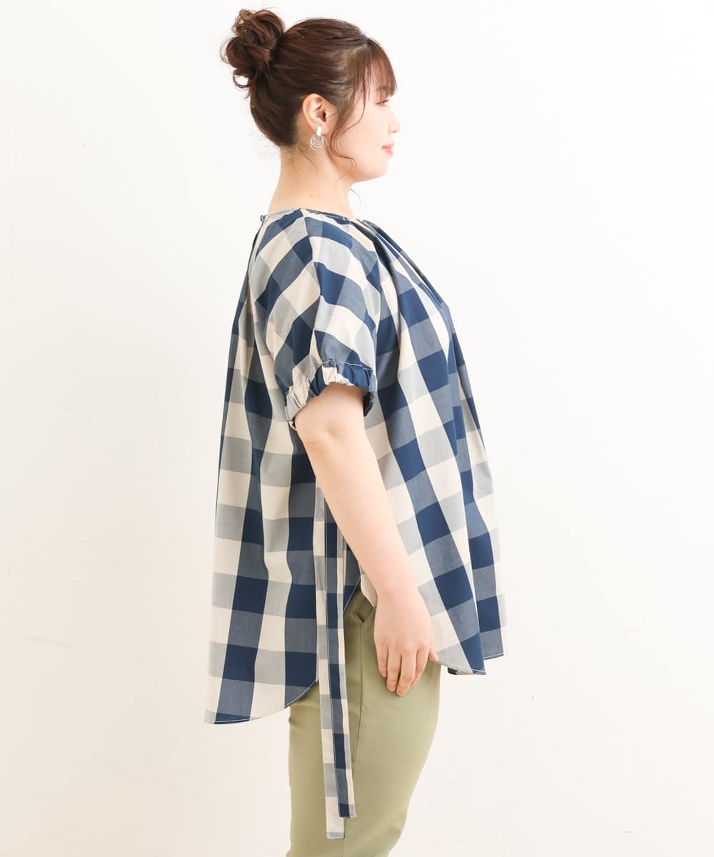 OLBFS19090 eur3(エウルキューブ) 【大きいサイズ】ブロックチェックチュニック ネイビー(57)