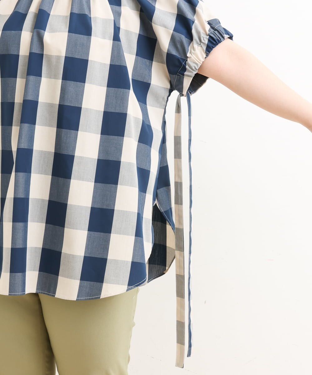 OLBFS19090 eur3(エウルキューブ) 【大きいサイズ】ブロックチェックチュニック ネイビー(57)