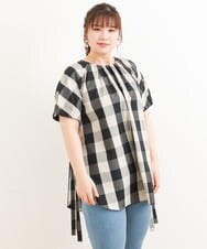 OLBFS19090 eur3(エウルキューブ) 【大きいサイズ】ブロックチェックチュニック ブラック(94)