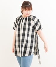 OLBFS19090 eur3(エウルキューブ) 【大きいサイズ】ブロックチェックチュニック ブラック(94)