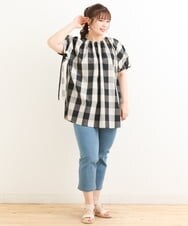 OLBFS19090 eur3(エウルキューブ) 【大きいサイズ】ブロックチェックチュニック ブラック(94)