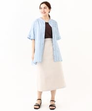 OLBFV35089 eur3(エウルキューブ) 【大きいサイズ】ドビーストライプチュニックブラウス ライトブルー(50)