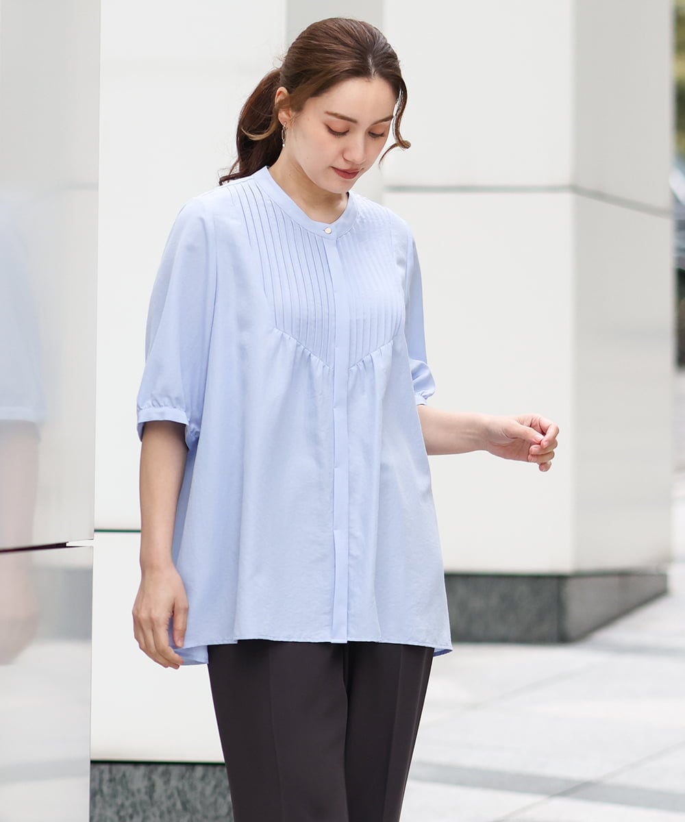 OLBGA19089 eur3(エウルキューブ) 【WEB先行販売】【大きいサイズ/a.v.v×eur3】ピンタックブラウス ライトブルー(50)