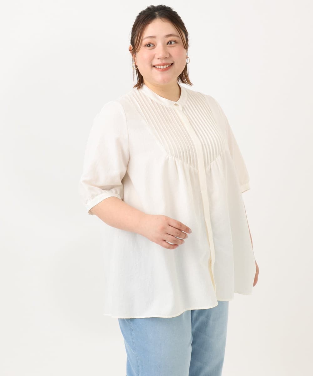 OLBGA19089 eur3(エウルキューブ) 【WEB先行販売】【大きいサイズ/a.v.v×eur3】ピンタックブラウス ホワイト(90)