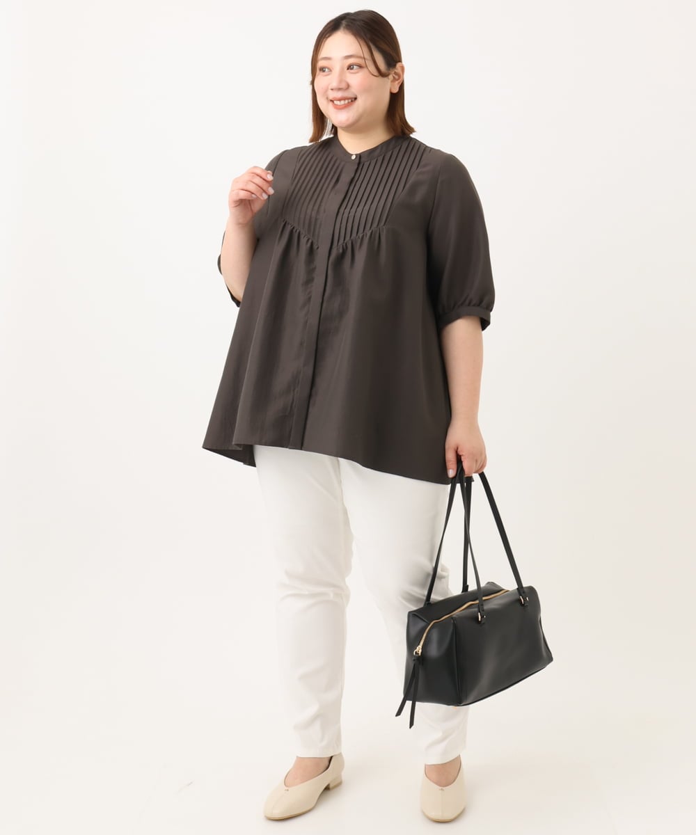 OLBGA19089 eur3(エウルキューブ) 【WEB先行販売】【大きいサイズ/a.v.v×eur3】ピンタックブラウス ダークグレー(93)