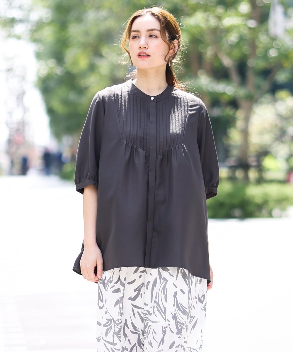 OLBGA19089 eur3(エウルキューブ) 【WEB先行販売】【大きいサイズ/a.v.v×eur3】ピンタックブラウス ダークグレー(93)