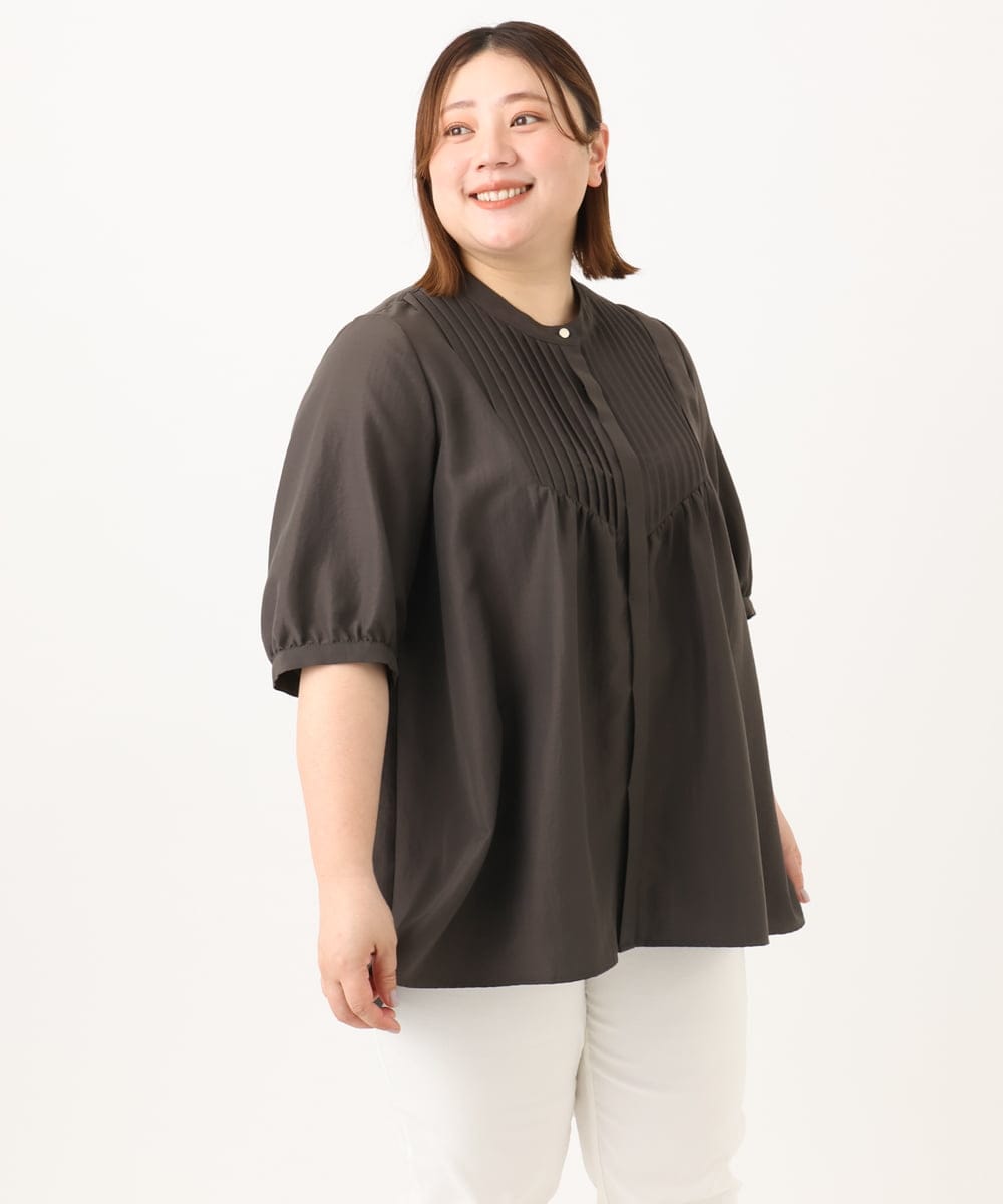 OLBGA19089 eur3(エウルキューブ) 【WEB先行販売】【大きいサイズ/a.v.v×eur3】ピンタックブラウス ダークグレー(93)