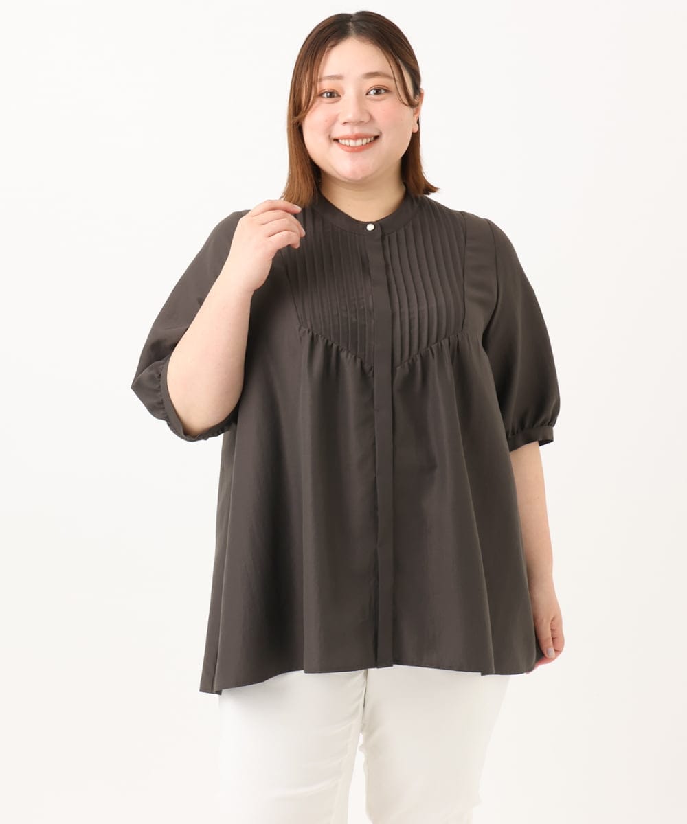 OLBGA19089 eur3(エウルキューブ) 【WEB先行販売】【大きいサイズ/a.v.v×eur3】ピンタックブラウス ダークグレー(93)