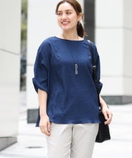 OLBGA22089 eur3(エウルキューブ) 【大きいサイズ】エンボスドットブラウス ネイビー(57)