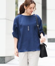 OLBGA22089 eur3(エウルキューブ) 【大きいサイズ】エンボスドットブラウス ネイビー(57)