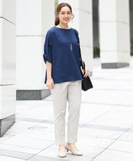 OLBGA22089 eur3(エウルキューブ) 【大きいサイズ】エンボスドットブラウス ネイビー(57)