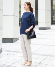 OLBGA22089 eur3(エウルキューブ) 【大きいサイズ】エンボスドットブラウス ネイビー(57)