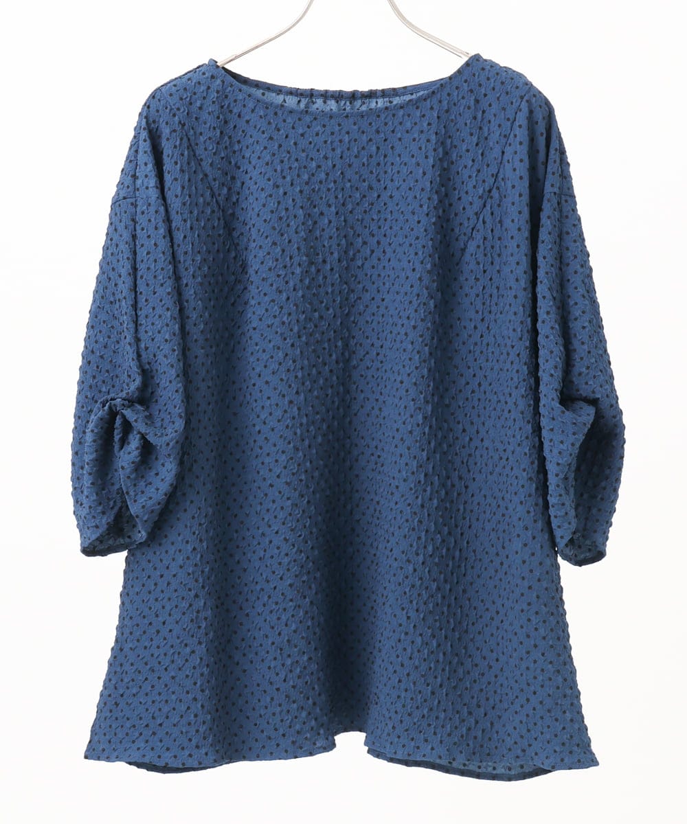 OLBGA22089 eur3(エウルキューブ) 【大きいサイズ】エンボスドットブラウス ネイビー(57)