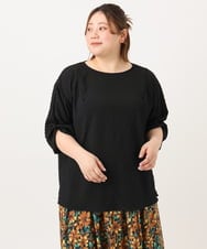 OLBGA22089 eur3(エウルキューブ) 【大きいサイズ】エンボスドットブラウス ブラック(94)