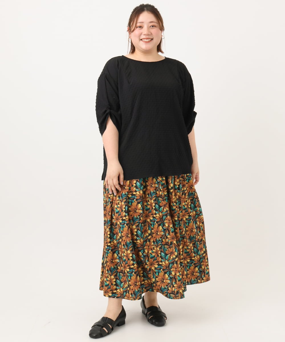 OLBGA22089 eur3(エウルキューブ) 【大きいサイズ】エンボスドットブラウス ブラック(94)