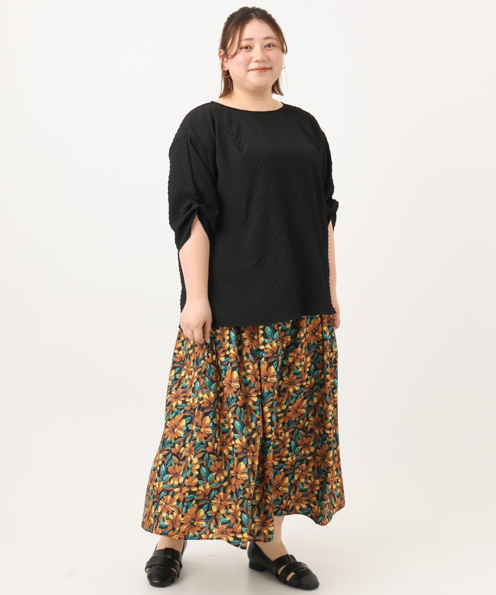 OLBGA22089 eur3(エウルキューブ) 【大きいサイズ】エンボスドットブラウス ブラック(94)