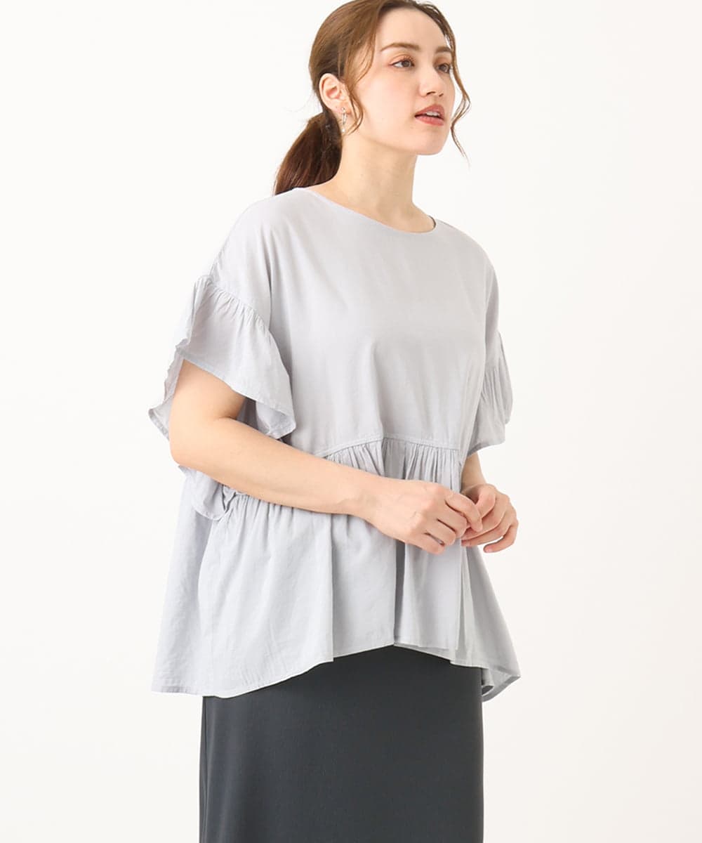 OLBGA32089 eur3(エウルキューブ) 【大きいサイズ】ペプラムブラウス ライトブルー(50)