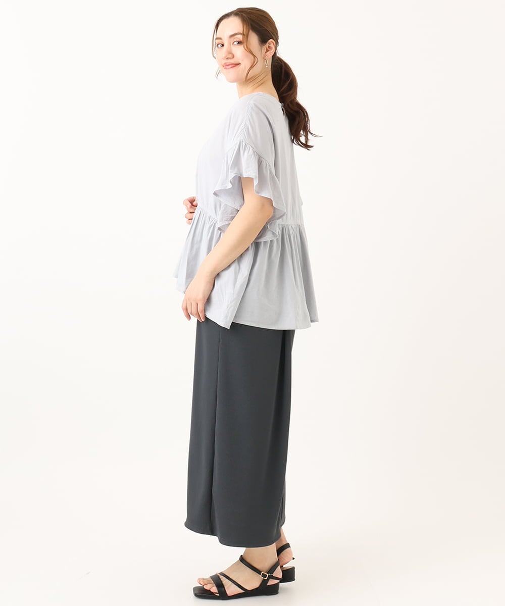 OLBGA32089 eur3(エウルキューブ) 【大きいサイズ】ペプラムブラウス ライトブルー(50)