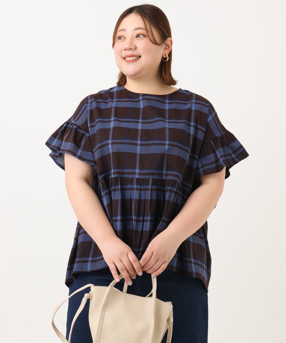 OLBGA32089 eur3(エウルキューブ) 【大きいサイズ】ペプラムブラウス ダークブラウン(87)