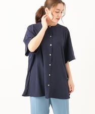 OLBGA34099 eur3(エウルキューブ) 【大きいサイズ】ヴィンテージポプリンブラウス ネイビー(57)