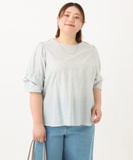 OLBGA35089 eur3(エウルキューブ) 【WEB先行販売】【大きいサイズ】ラメストライプブラウス ライトグリーン(30)