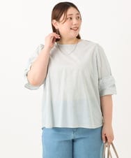 OLBGA35089 eur3(エウルキューブ) 【WEB先行販売】【大きいサイズ】ラメストライプブラウス ライトグリーン(30)