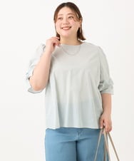 OLBGA35089 eur3(エウルキューブ) 【WEB先行販売】【大きいサイズ】ラメストライプブラウス ライトグリーン(30)