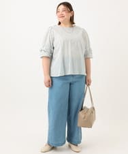 OLBGA35089 eur3(エウルキューブ) 【WEB先行販売】【大きいサイズ】ラメストライプブラウス ライトグリーン(30)