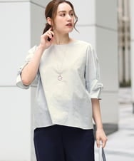 OLBGA35089 eur3(エウルキューブ) 【WEB先行販売】【大きいサイズ】ラメストライプブラウス ライトグリーン(30)
