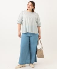 OLBGA35089 eur3(エウルキューブ) 【WEB先行販売】【大きいサイズ】ラメストライプブラウス ライトグリーン(30)