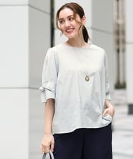 OLBGA35089 eur3(エウルキューブ) 【WEB先行販売】【大きいサイズ】ラメストライプブラウス ライトグリーン(30)