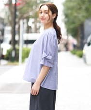 OLBGA35089 eur3(エウルキューブ) 【WEB先行販売】【大きいサイズ】ラメストライプブラウス ブルー(55)