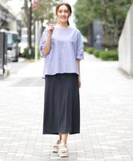 OLBGA35089 eur3(エウルキューブ) 【WEB先行販売】【大きいサイズ】ラメストライプブラウス ブルー(55)
