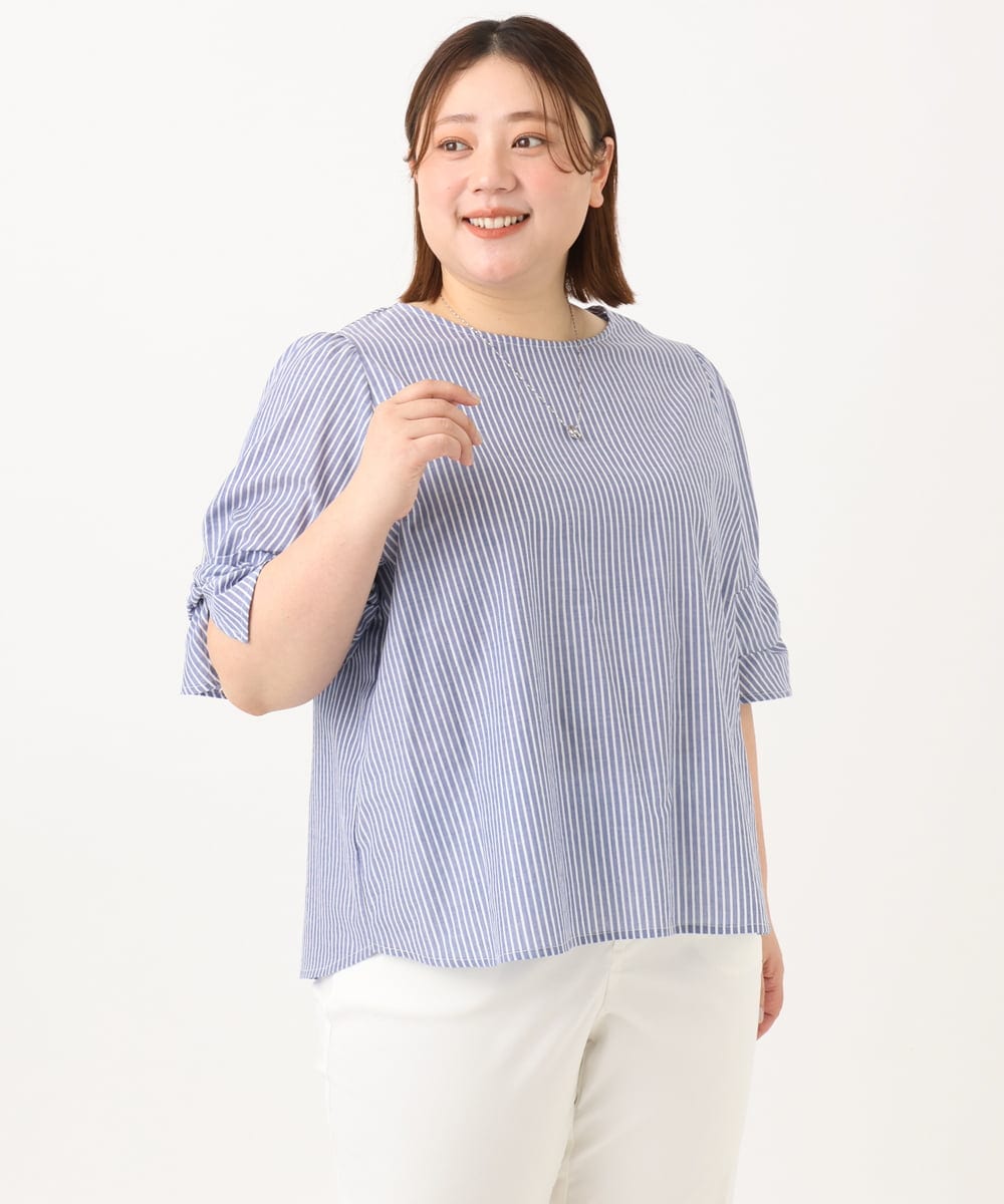 OLBGA35089 eur3(エウルキューブ) 【WEB先行販売】【大きいサイズ】ラメストライプブラウス ブルー(55)